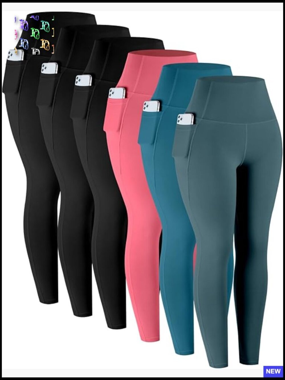 6 Pack High Waisted Tummy Control Leggings with Pockets Workout Yoga Pants Soft